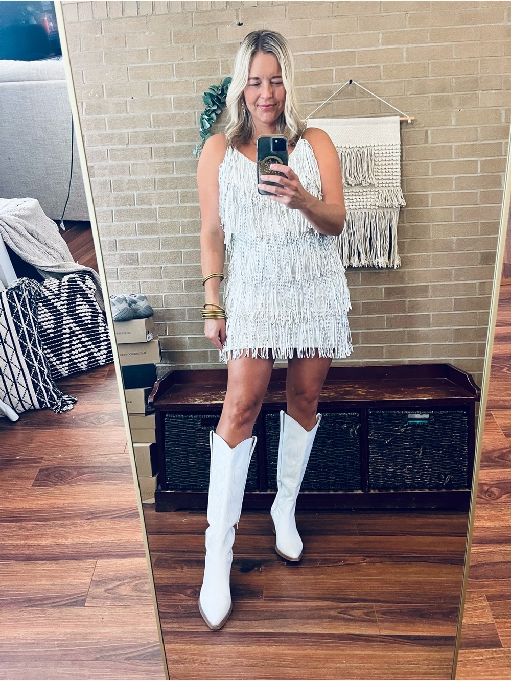Cream Fringe Spaghetti Strap Mini Dress